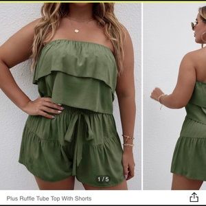 Women’s Plus Ruffle Tube Top & Shorts Set